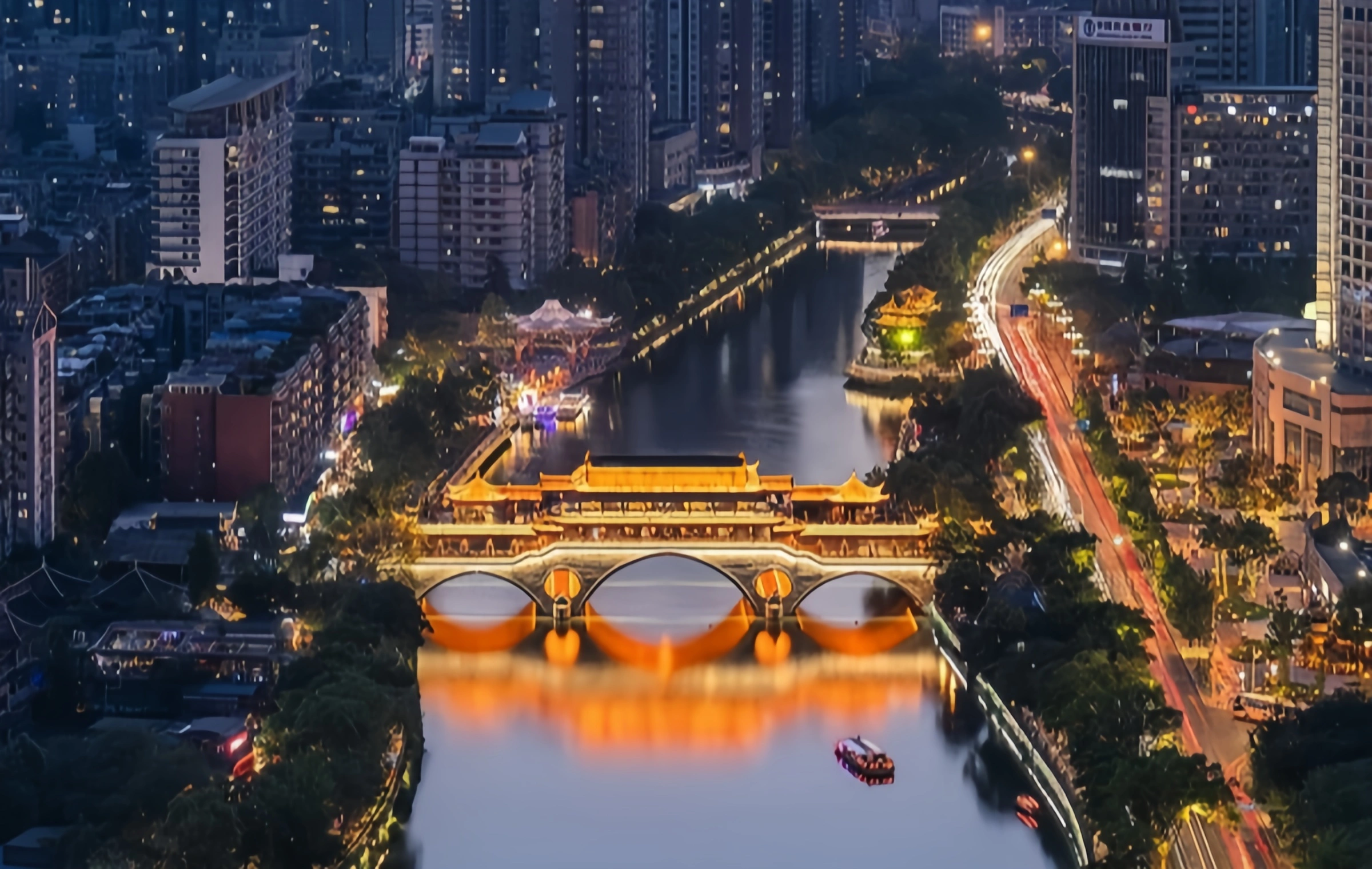 Chengdu Jiuyan Pont: L'intégration des anciens et des modernes sous la lune nocturne à Jinjiang et le corridor des feux d'artifice urbains-4